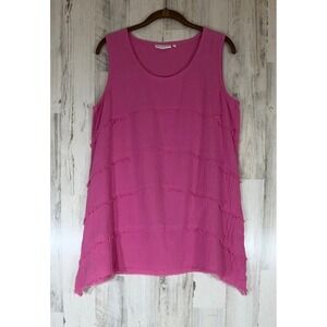 Lulu-B Tank Top Small Pink Cotton Gauze Tiered Raw Edge Tunic Sleeveless READ